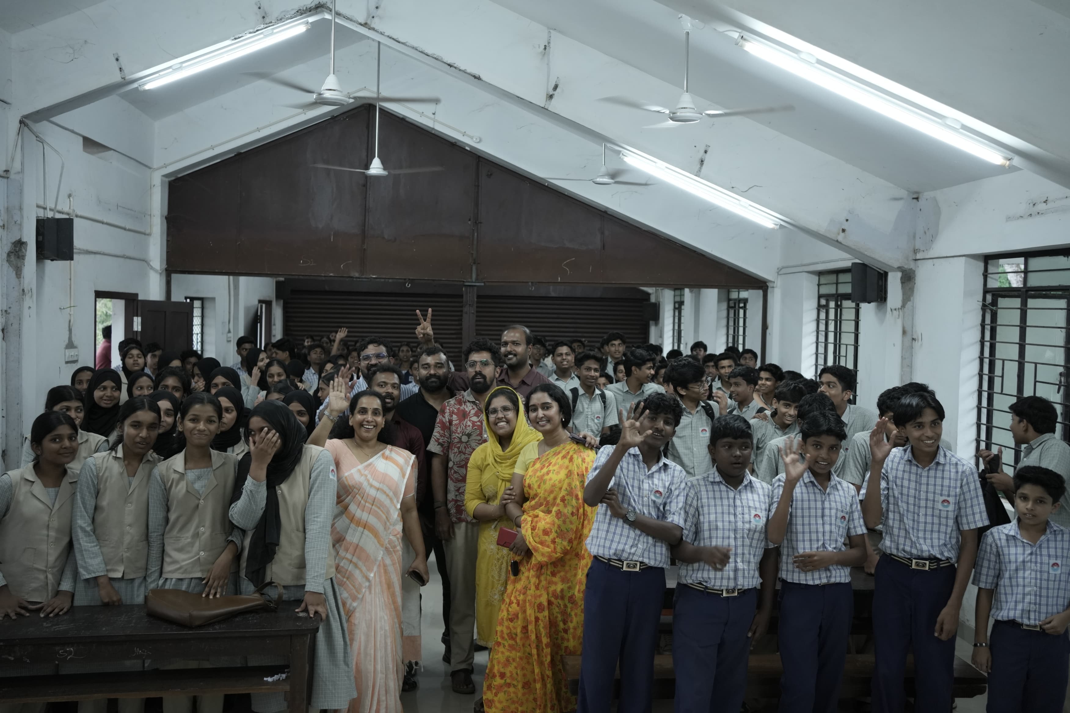 Students, mentors and guests at the Hello 2 AI Kannur district inauguration, GHSS Kuthuparamba