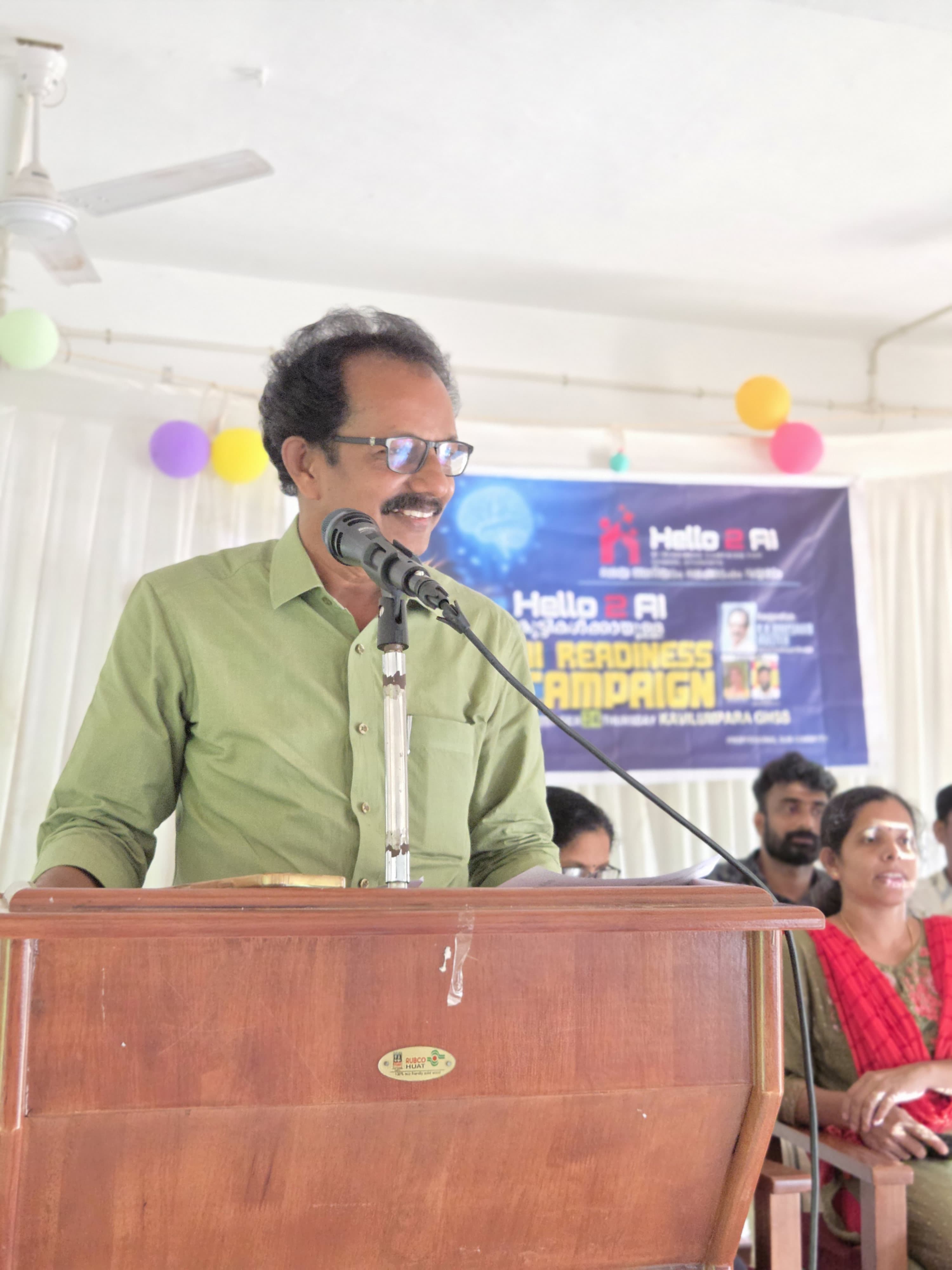 Speaker at Hello 2 AI campaign event at Kavilumpara High School, Kozhikode